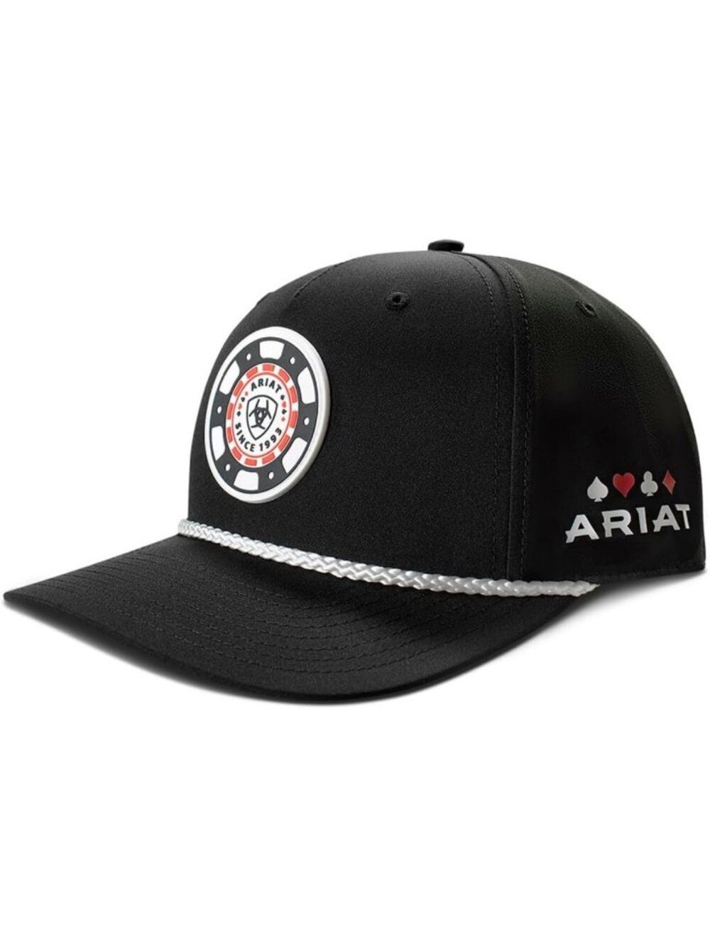 Men's Black Poker Chip Patch Brim Rope Cap - Stylish Outdoor Hat for All Seasons